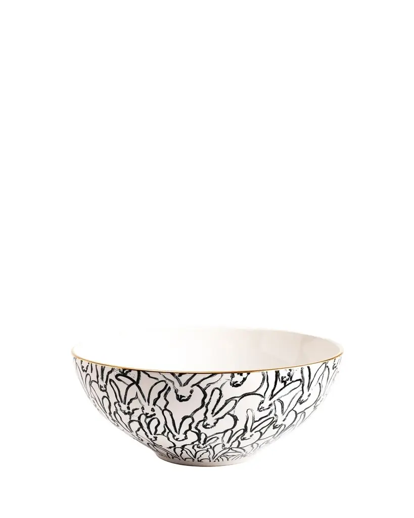 Hunt Slonem Rabbit Run Serving Bowl with Gold Rim