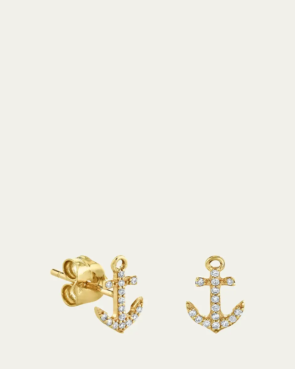 Sydney Evan 14K Yellow Gold Diamond Tiny Anchor Stud Earring, Single | Thumbnail 2 Sydney Evan 14K Yellow Gold Diamond Tiny Anchor Stud Earring, Single | Thumbnail 2