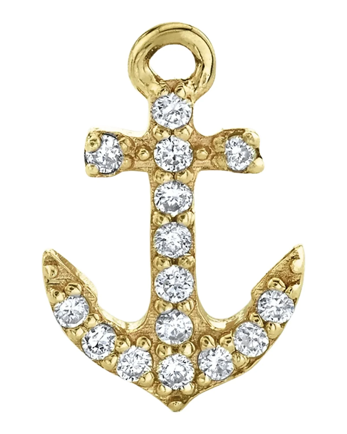 14K Yellow Gold Diamond Tiny Anchor Stud Earring, Single 14K Yellow Gold Diamond Tiny Anchor Stud Earring, Single
