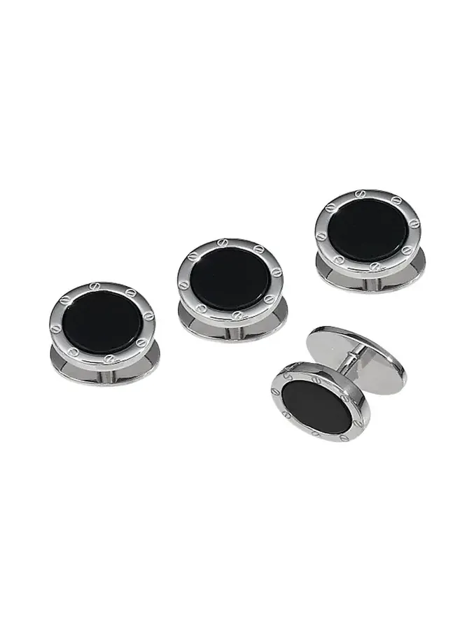 Jan Leslie Men's Round Black Onyx Screw Shirt Studs