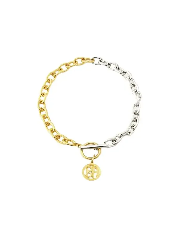 Two-Tone Link Necklace with Logo, 16"L