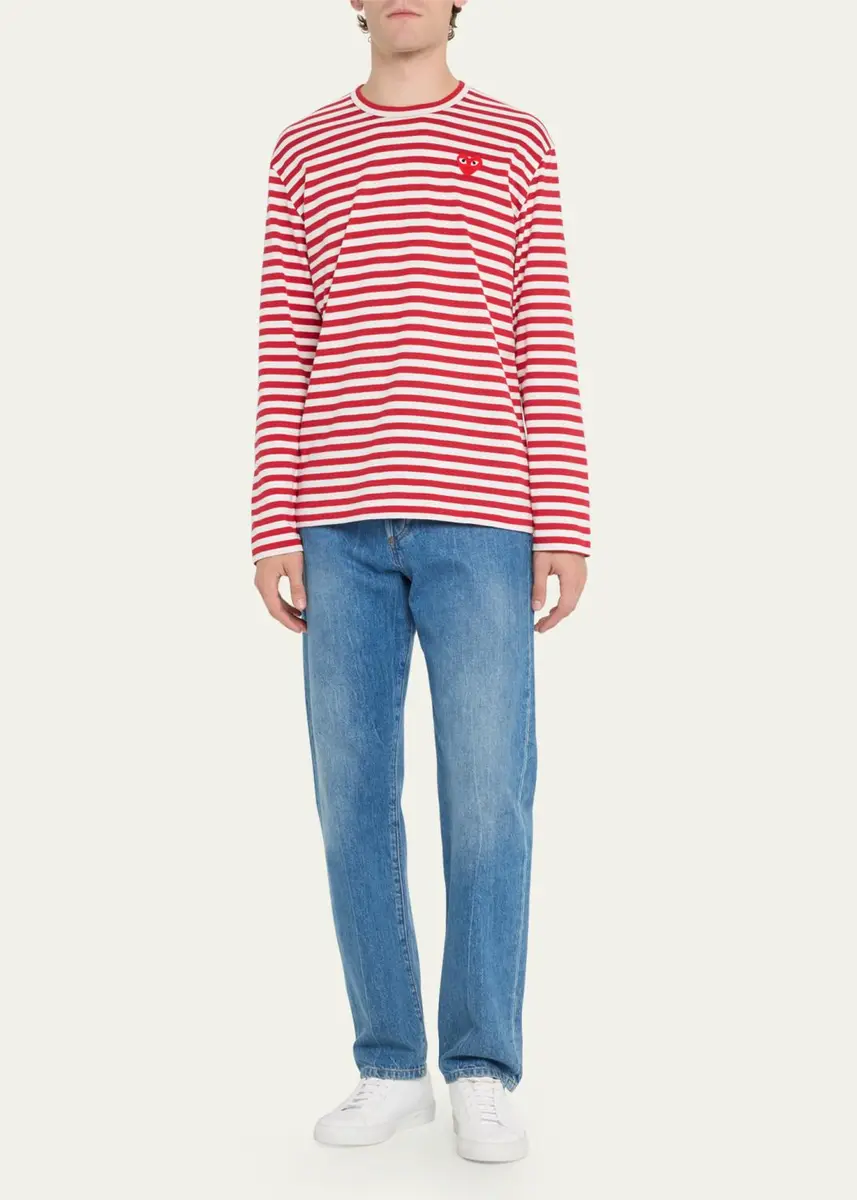 Comme des Garçons Men's Striped T-Shirt with Small Heart | Thumbnail 2 Comme des Garçons Men's Striped T-Shirt with Small Heart | Thumbnail 2
