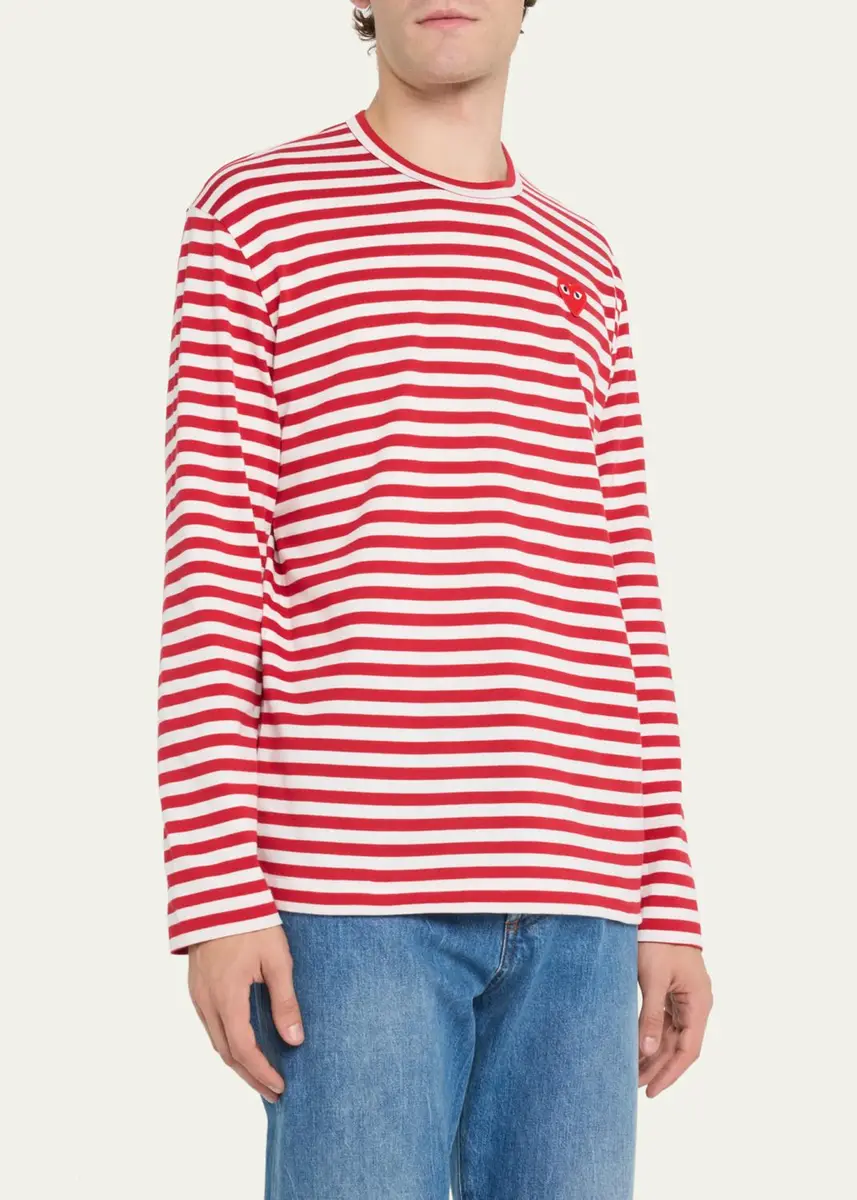 Comme des Garçons Men's Striped T-Shirt with Small Heart | Thumbnail 4 Comme des Garçons Men's Striped T-Shirt with Small Heart | Thumbnail 4