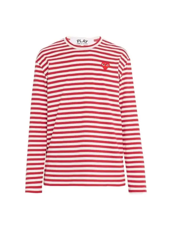 Comme des Garçons Men's Striped T-Shirt with Small Heart