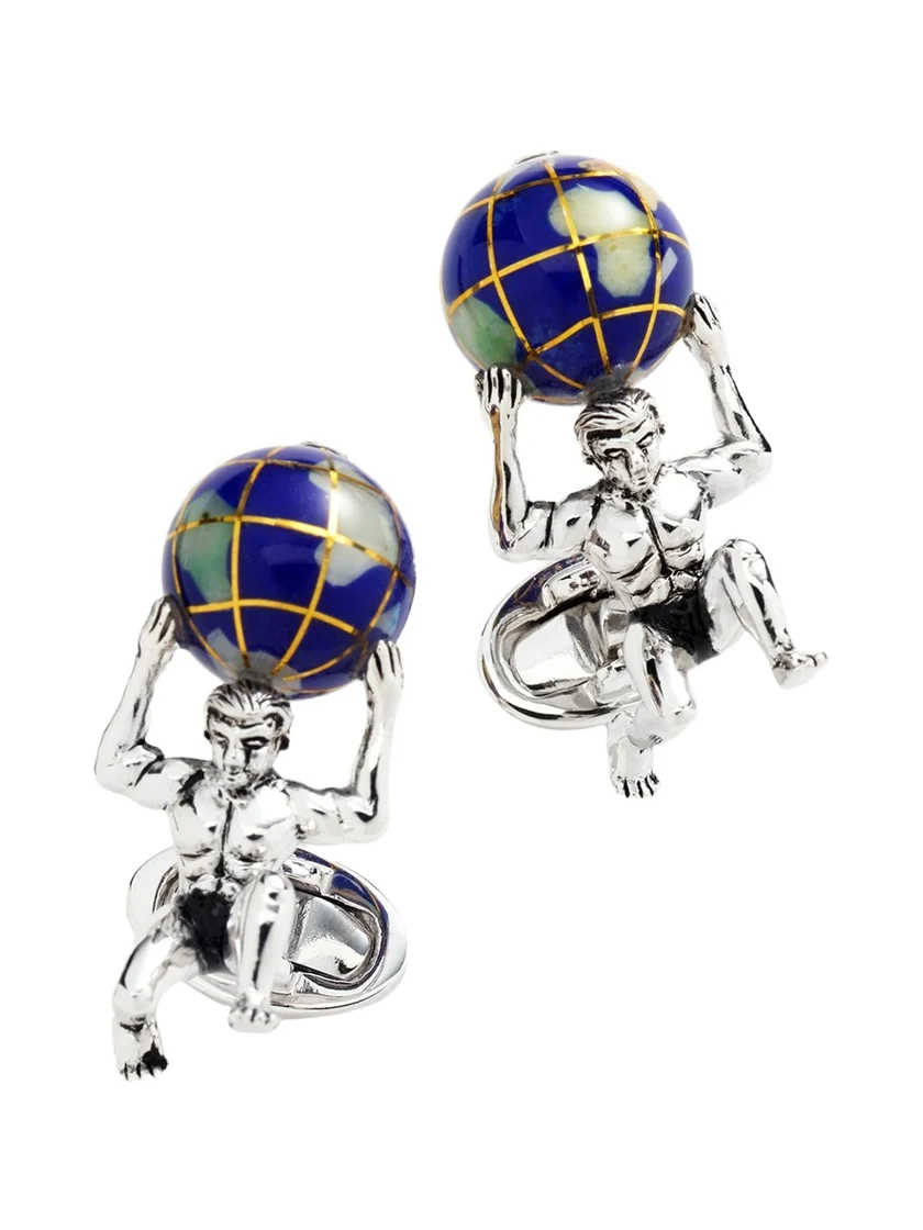 Jan Leslie Men's Atlas Carrying The World Sterling Silver & Lapis Cufflinks