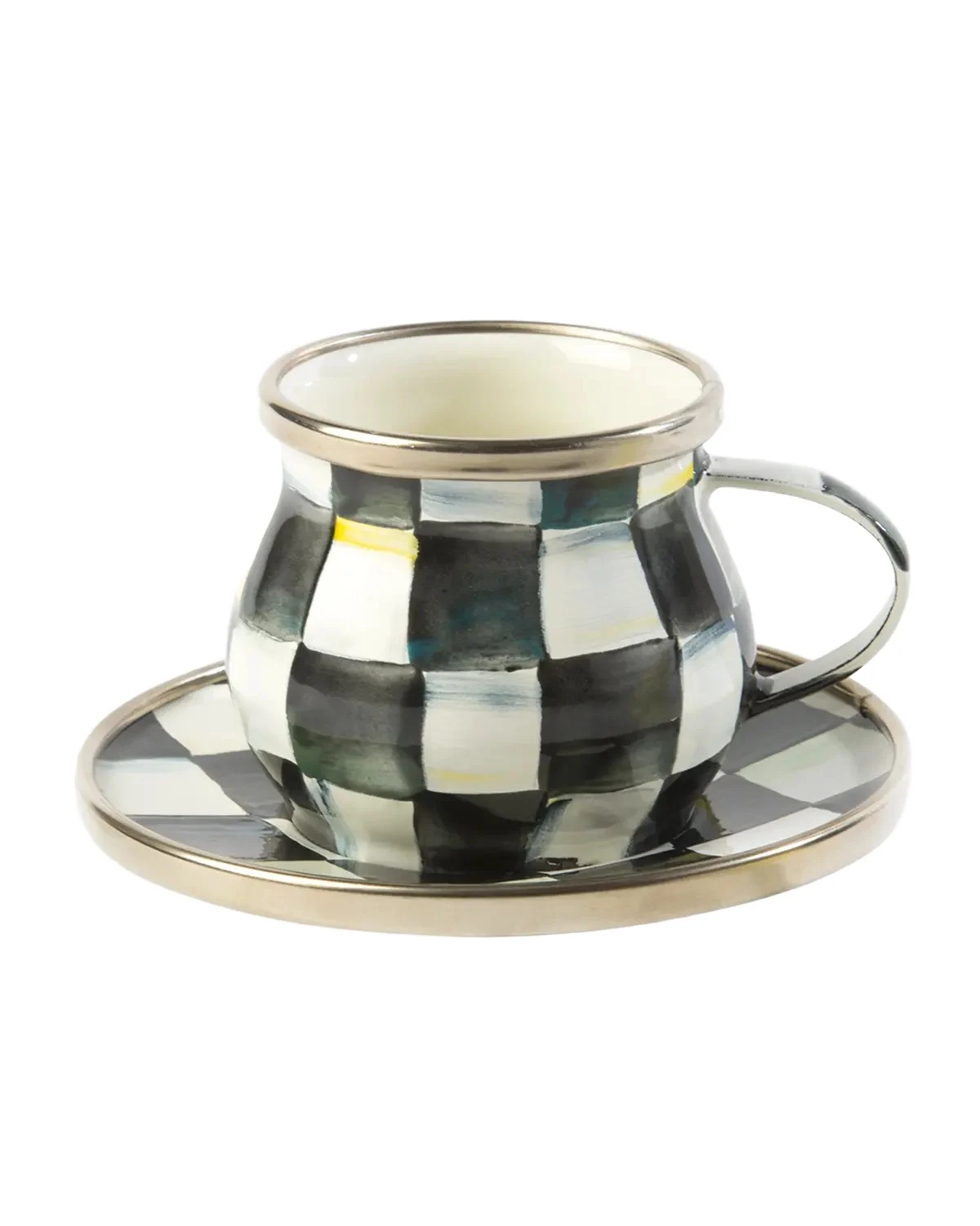 MacKenzie-Childs Courtly Check Enamel Espresso Cup & Saucer Set