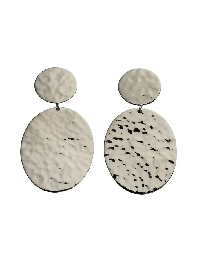 Crinkle Hammered Oval Snowman Earrings in Sterling Silver