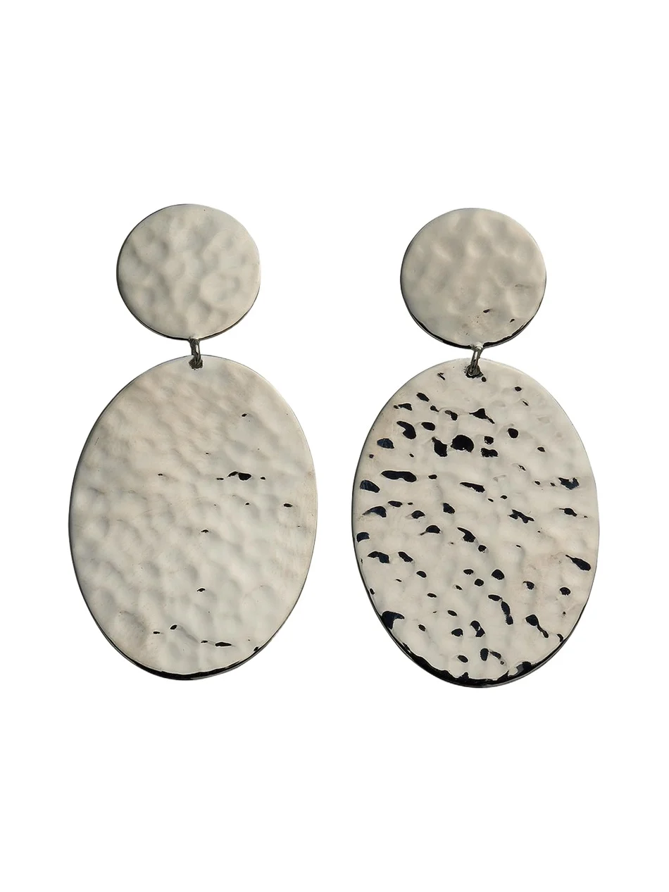Crinkle Hammered Oval Snowman Earrings in Sterling Silver