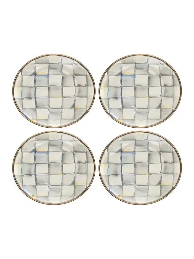 MacKenzie-Childs Sterling Check Enamel Canape Plates, Set of 4