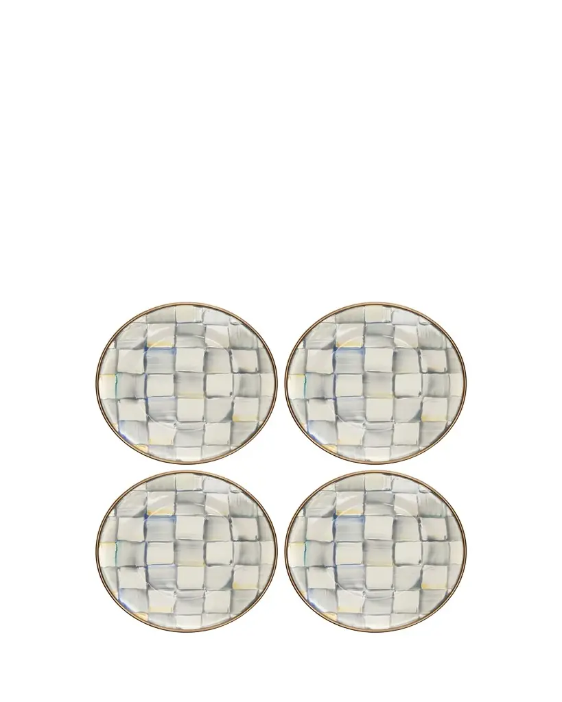 MacKenzie-Childs Sterling Check Enamel Canape Plates, Set of 4 | Image 1 MacKenzie-Childs Sterling Check Enamel Canape Plates, Set of 4 | Image 1