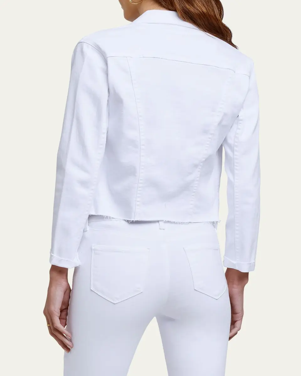 L'Agence Janelle Slim Cropped Jean Jacket with Raw Hem | Thumbnail 3 L'Agence Janelle Slim Cropped Jean Jacket with Raw Hem | Thumbnail 3