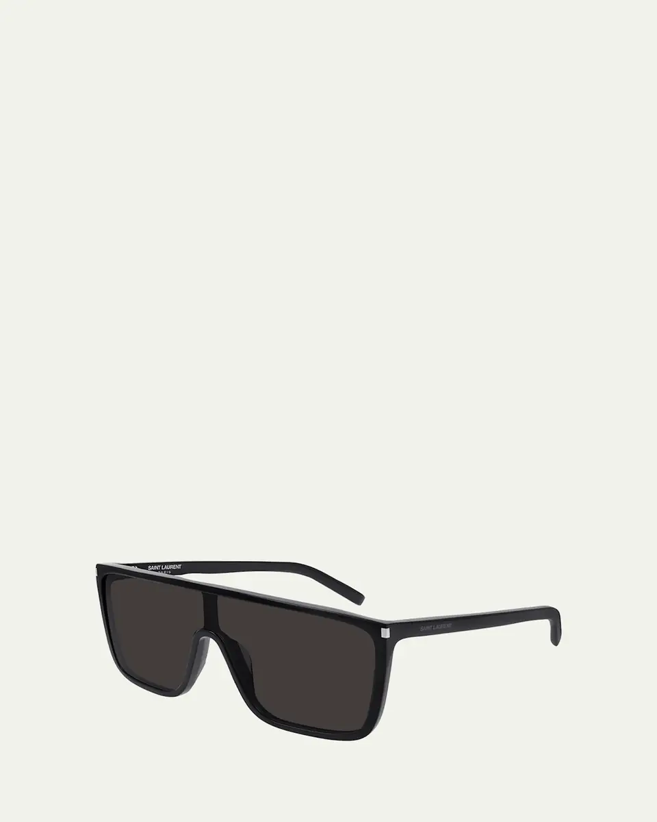 Saint Laurent Men's Mask Flat-Top Propionate Shield Sunglasses | Thumbnail 2 Saint Laurent Men's Mask Flat-Top Propionate Shield Sunglasses | Thumbnail 2