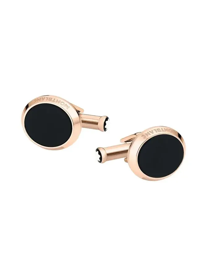 Onyx-Inlay Round Rose Golden Cufflinks Onyx-Inlay Round Rose Golden Cufflinks