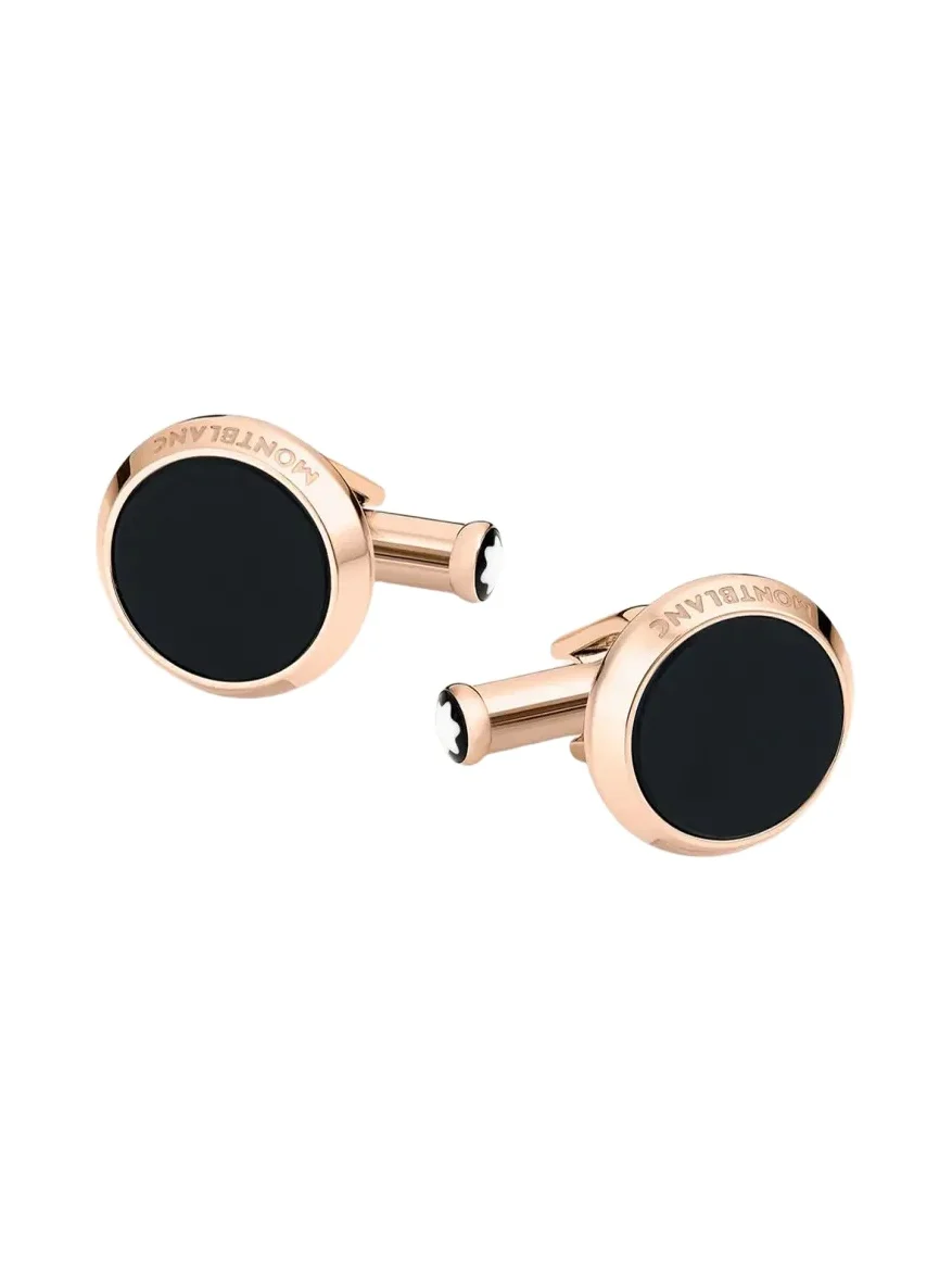 Onyx-Inlay Round Rose Golden Cufflinks Onyx-Inlay Round Rose Golden Cufflinks