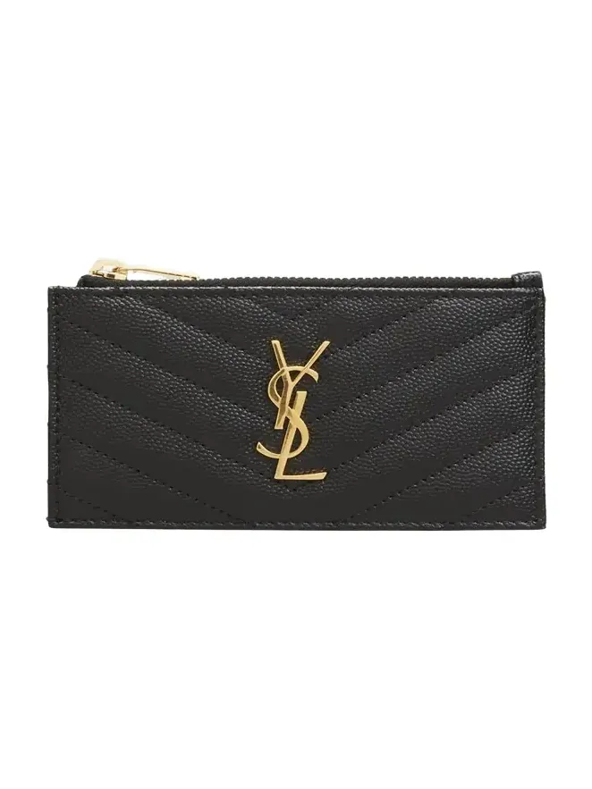YSL Monogram Small Ziptop Card Case in Grained Leather YSL Monogram Small Ziptop Card Case in Grained Leather