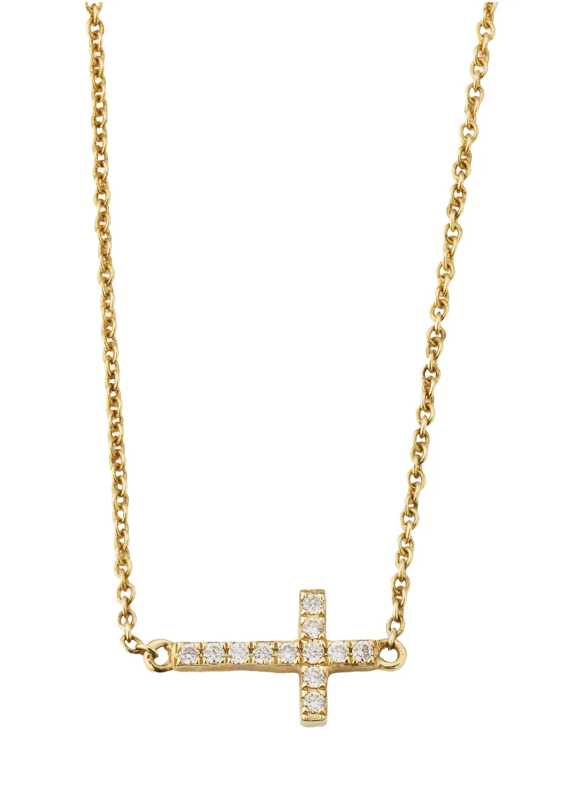 Sydney Evan Small Gold Pave Diamond Cross Necklace