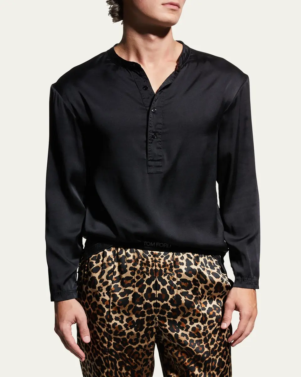 Tom Ford Men's Silk Henley Pajama Shirt | Thumbnail 4