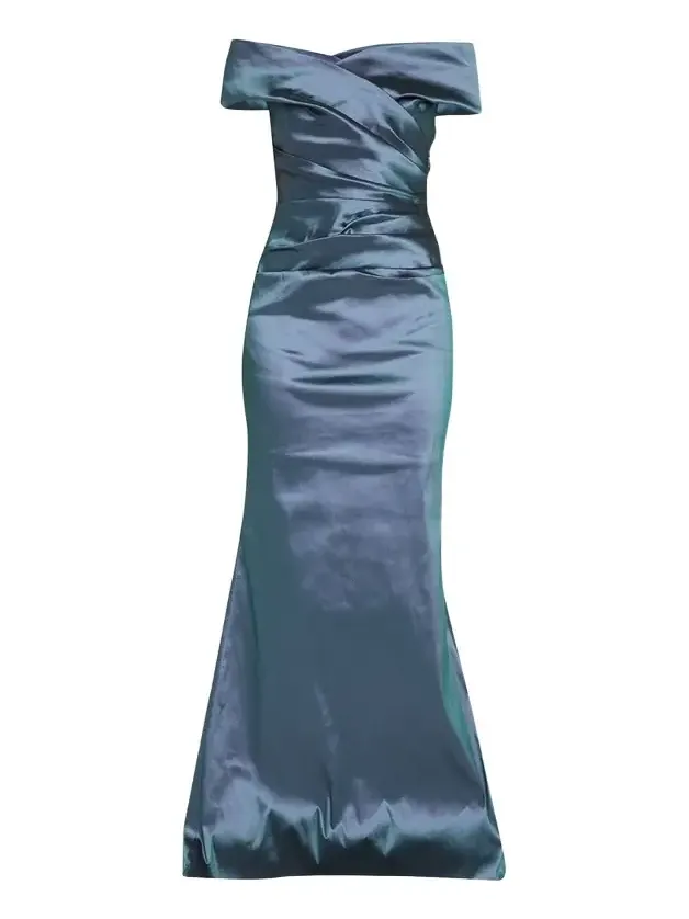 Off-Shoulder Ruched Taffeta Gown