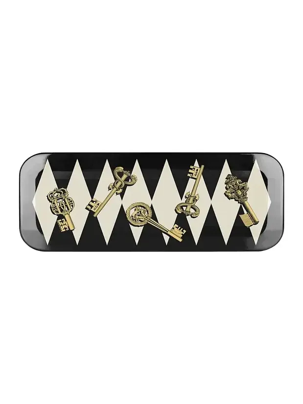 FORNASETTI Chiavi Gold and Rombi Tray - 25x60 cm