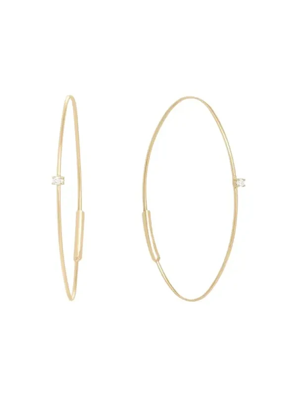 14K Gold Small Oval Magic Hoop Earrings with Diamonds