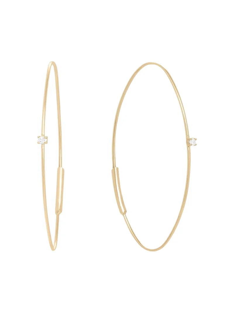 14K Gold Small Oval Magic Hoop Earrings with Diamonds