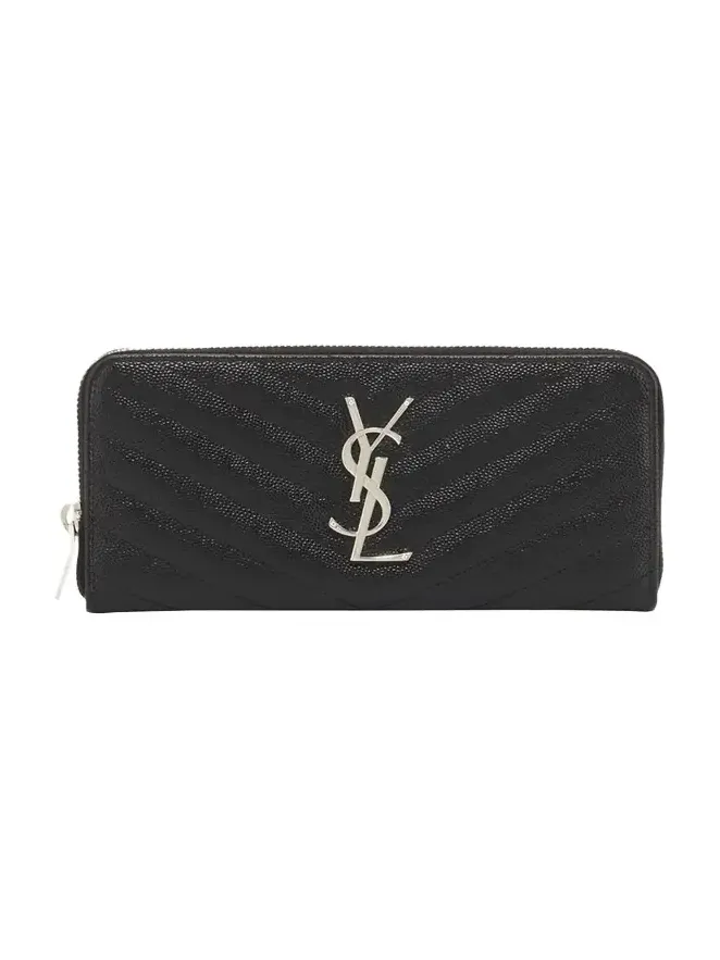 YSL Monogram Large Zip Wallet in Grained Leather YSL Monogram Large Zip Wallet in Grained Leather