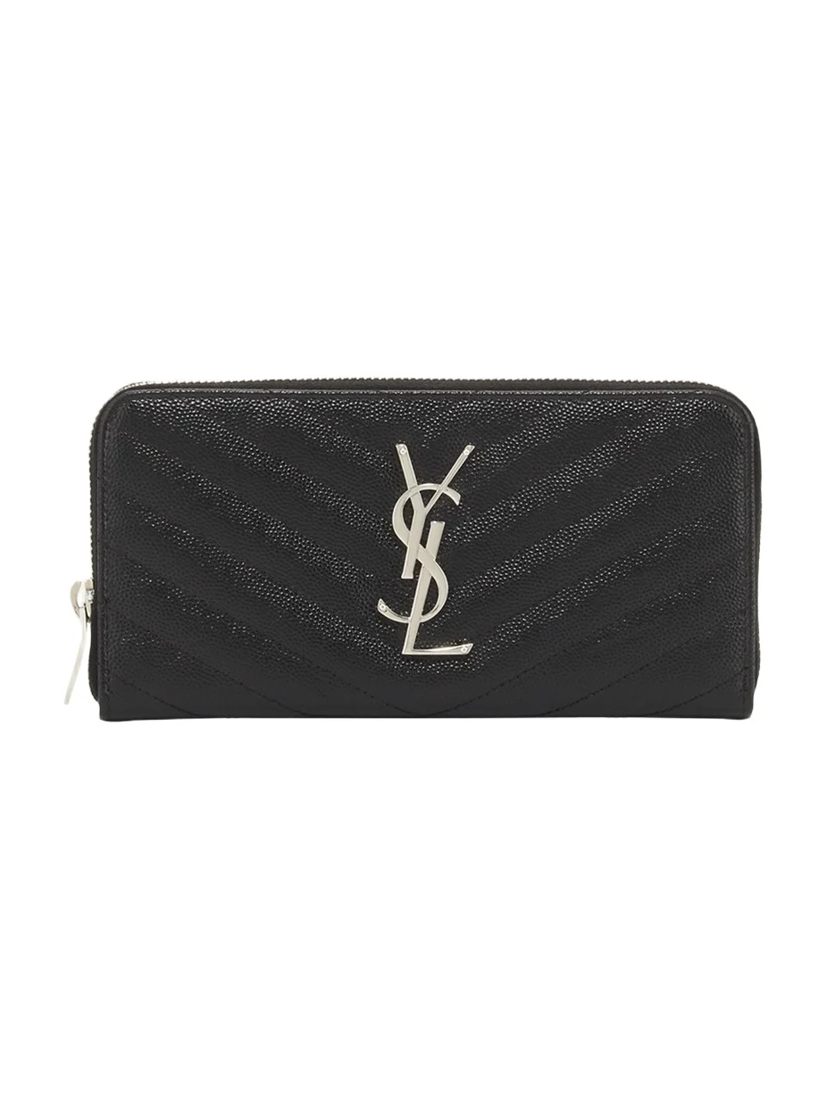 YSL Monogram Large Zip Wallet in Grained Leather