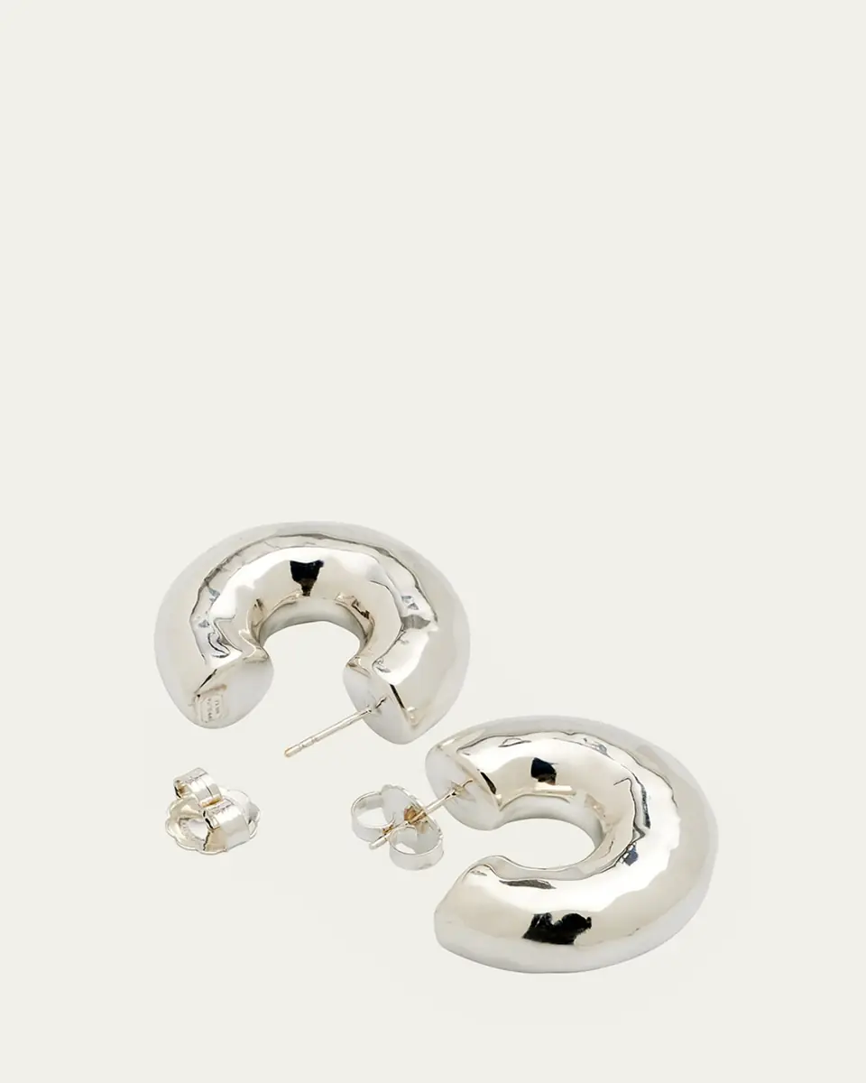 Ippolita Thick Hammered Round Hoop Earrings in Sterling Silver | Thumbnail 3