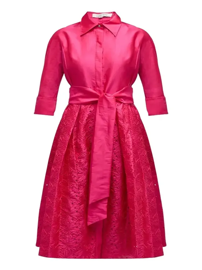 Taffeta Shirt Dress w/ Eyelet Skirt Taffeta Shirt Dress w/ Eyelet Skirt