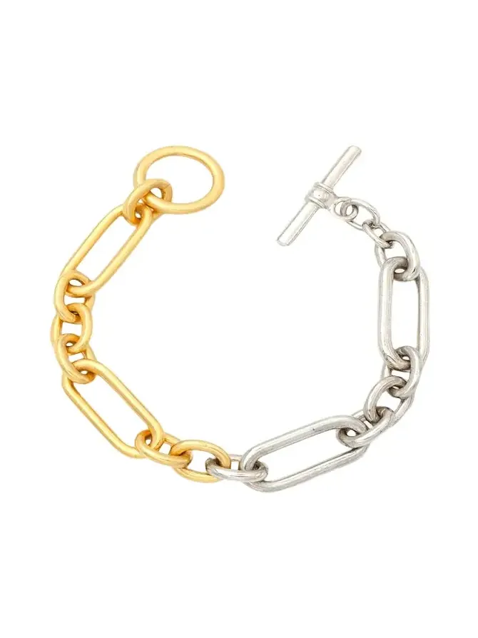 Two-Tone Link Bracelet, 7"L