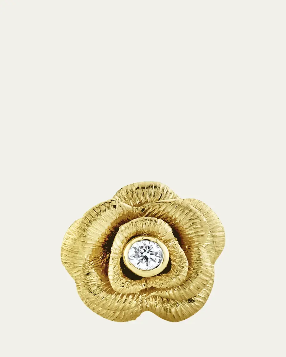Sydney Evan 14k Diamond-Bezel Rose Stud Earring, Single | Thumbnail 2