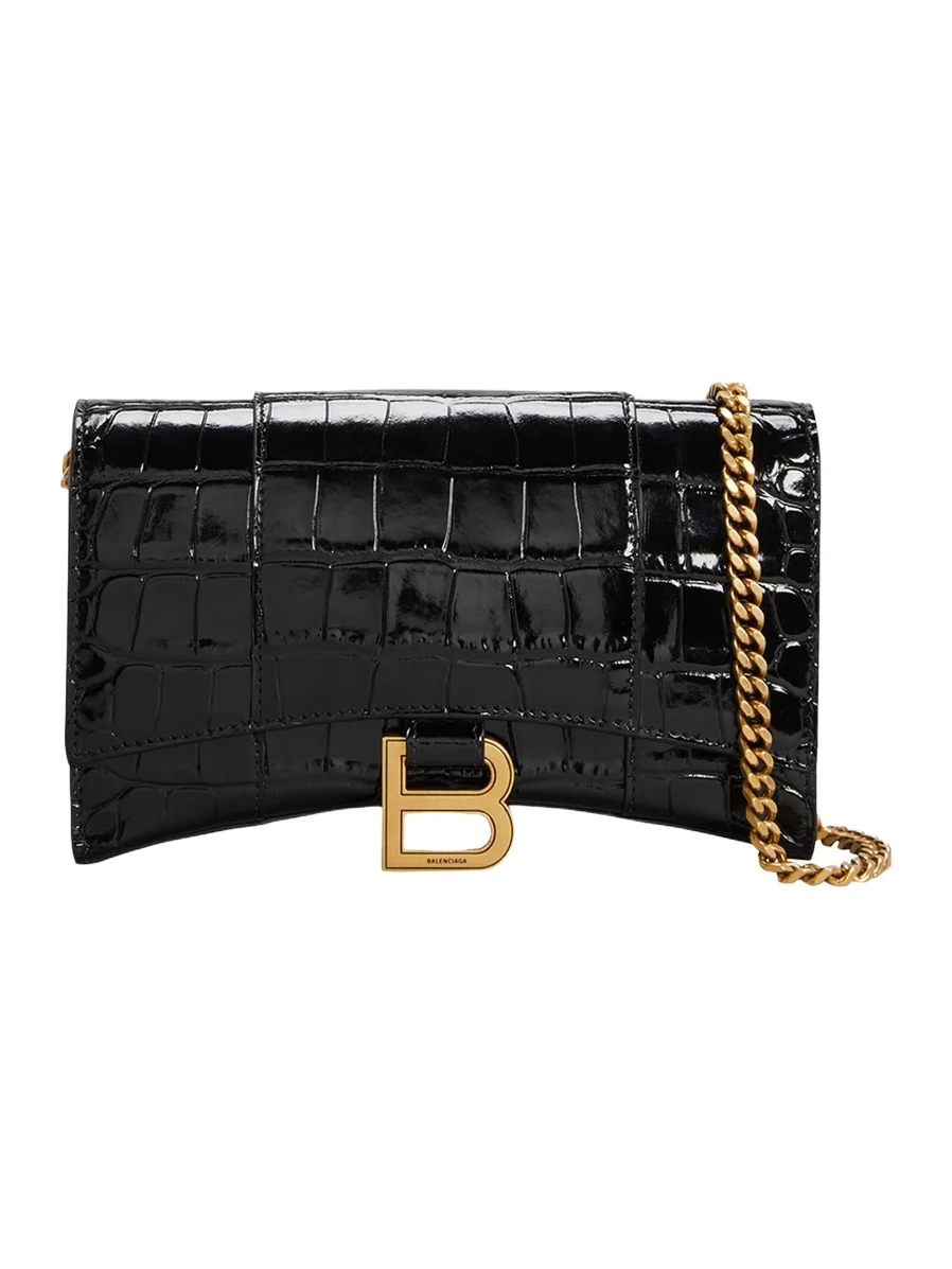 Balenciaga Hourglass Shiny Mock-Croc Chain Wallet