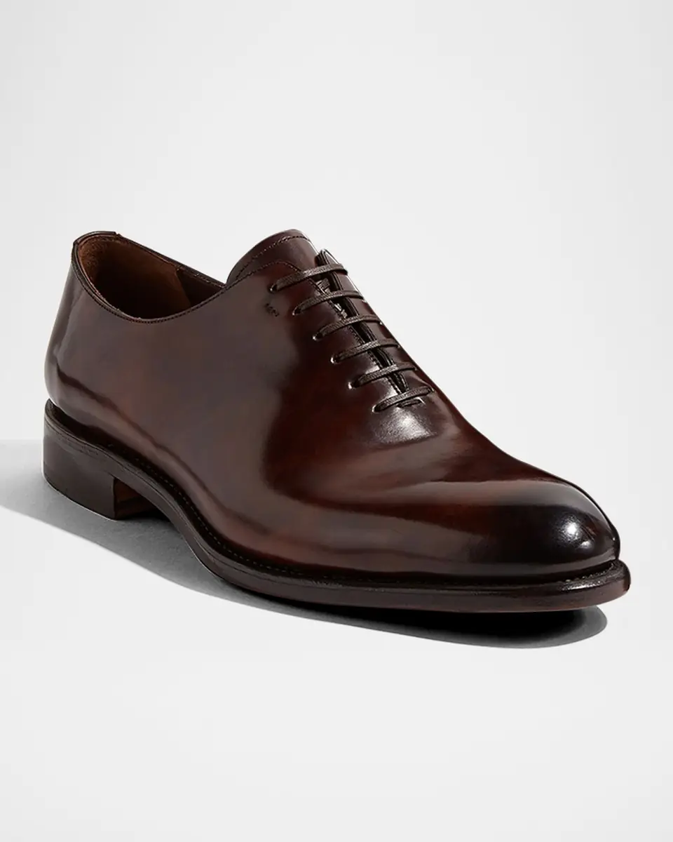 Ferragamo Men's Angiolo Tramezza Whole-Cut Leather Lace-Up Shoes | Thumbnail 2 Ferragamo Men's Angiolo Tramezza Whole-Cut Leather Lace-Up Shoes | Thumbnail 2