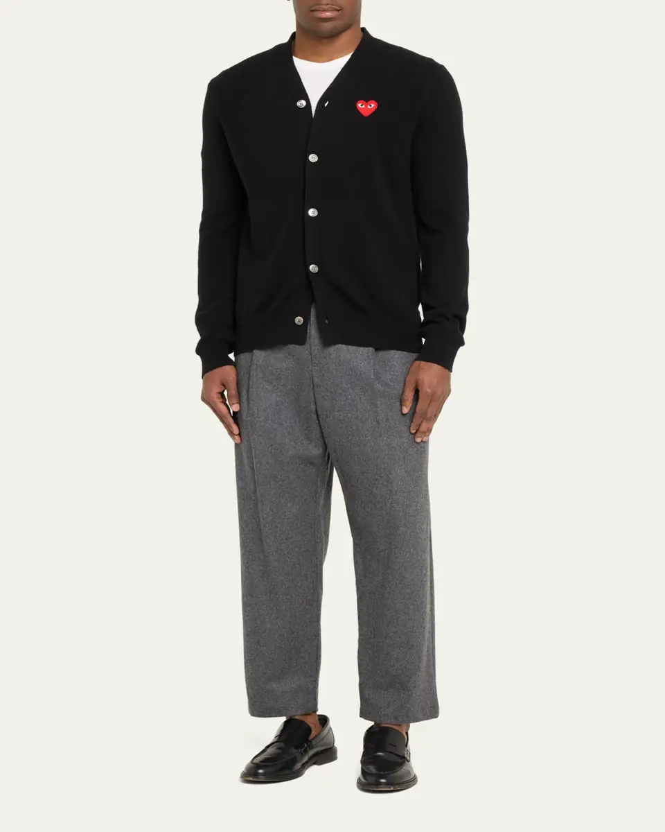 Comme des Garçons Men's Small Heart Wool Cardigan Sweater | Thumbnail 2