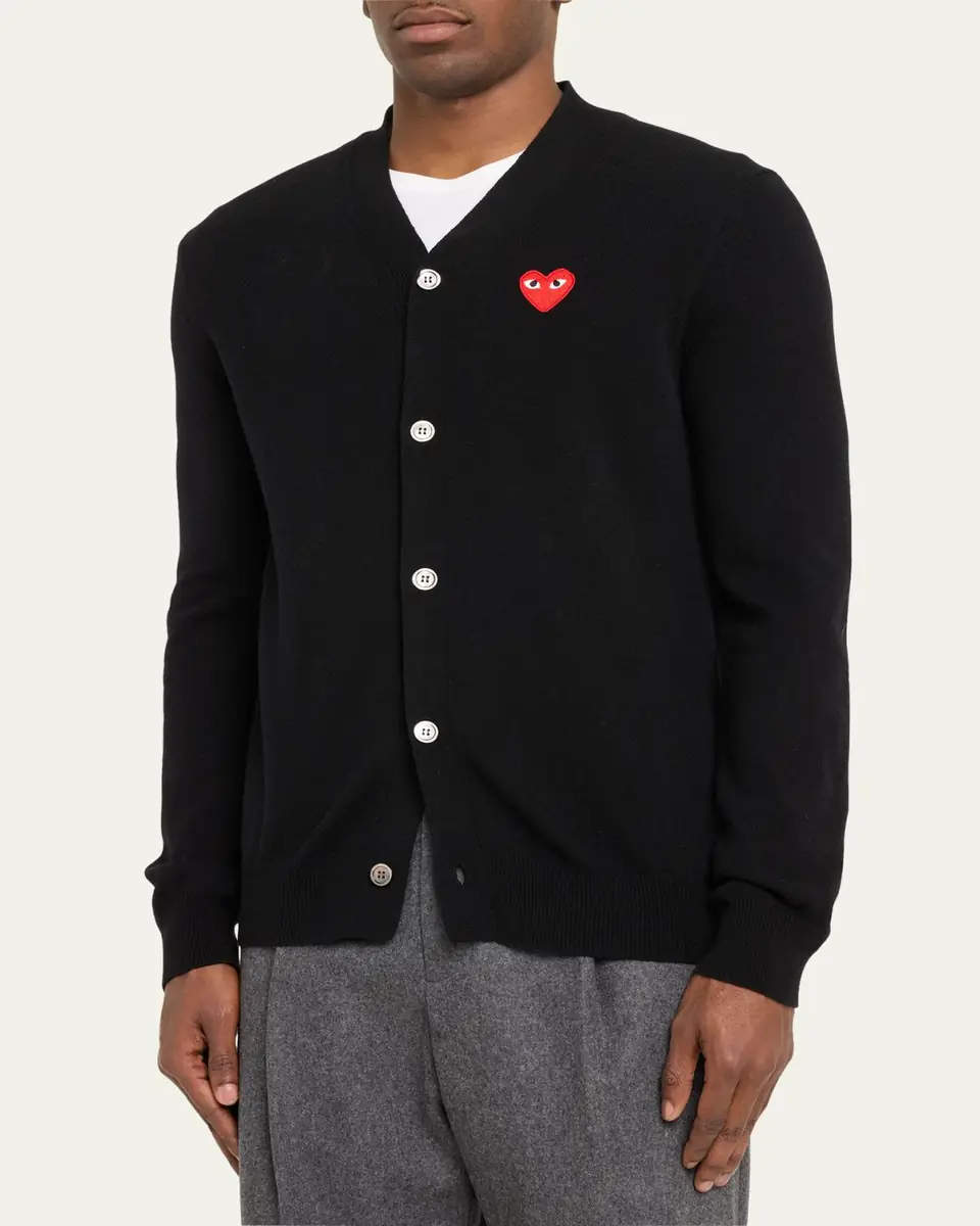 Comme des Garçons Men's Small Heart Wool Cardigan Sweater | Thumbnail 4