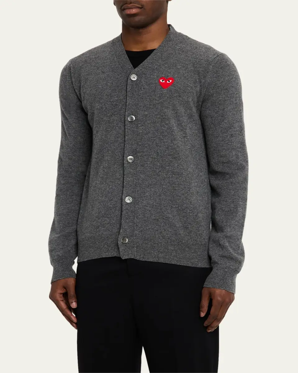 Comme des Garçons Men's Small Heart Wool Cardigan Sweater | Thumbnail 8