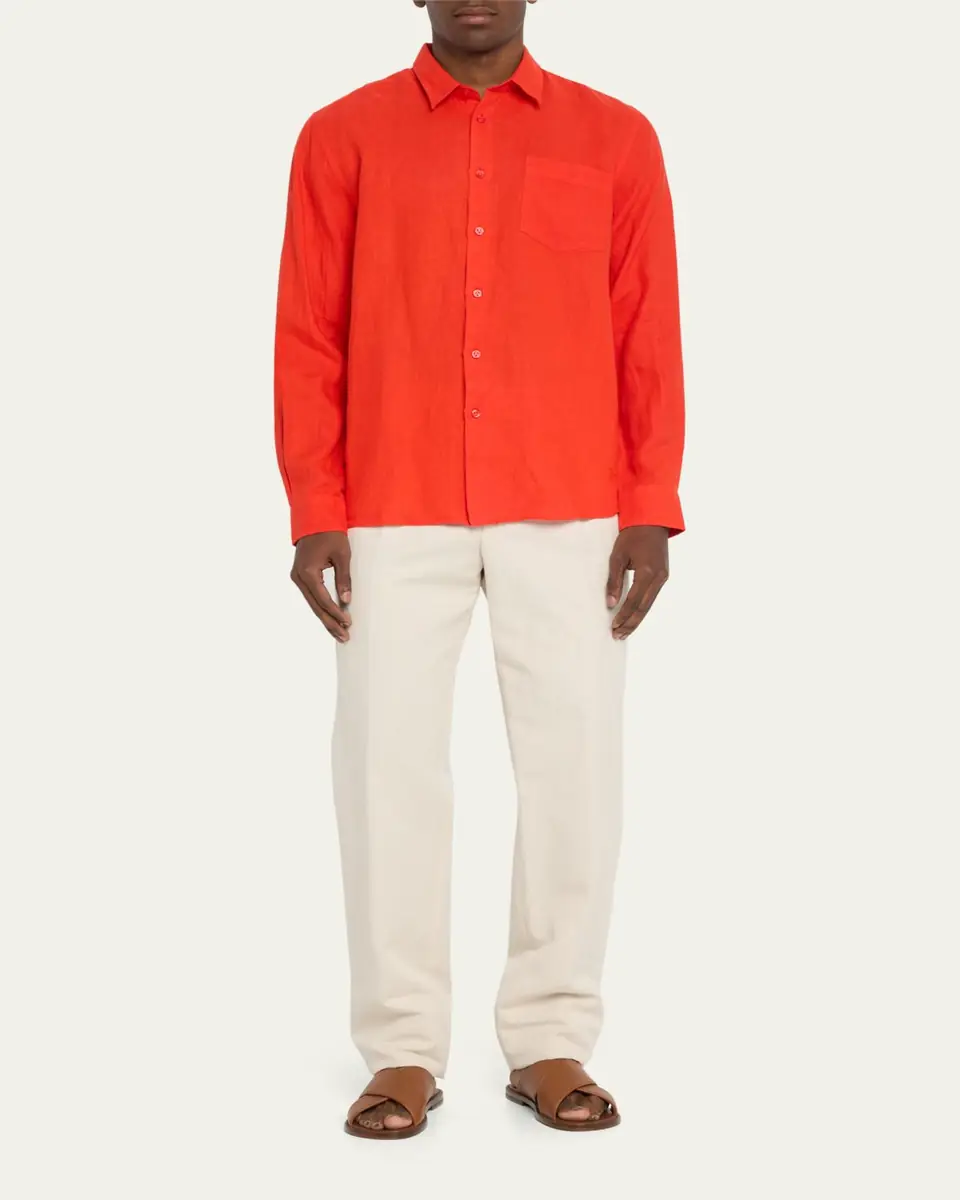 Vilebrequin Men's Caroubis Solid Linen Sport Shirt | Thumbnail 6 Vilebrequin Men's Caroubis Solid Linen Sport Shirt | Thumbnail 6