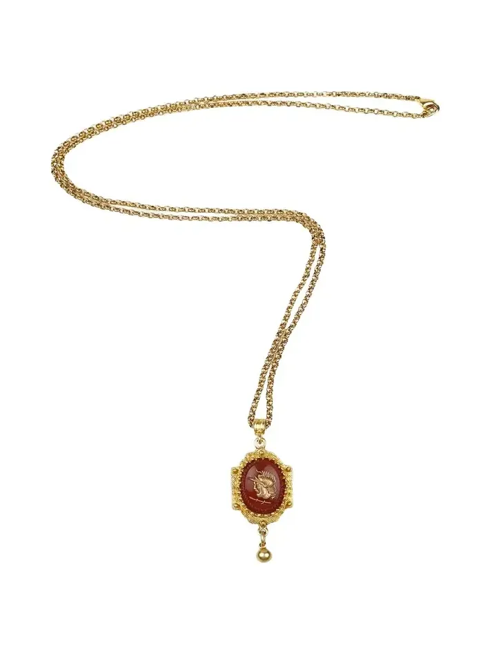 Intaglio Pendant and Necklace, Gold/Red