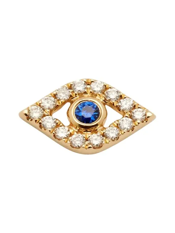 14K Yellow Gold Large Sapphire Bezel Eye Stud Earring, Single 14K Yellow Gold Large Sapphire Bezel Eye Stud Earring, Single