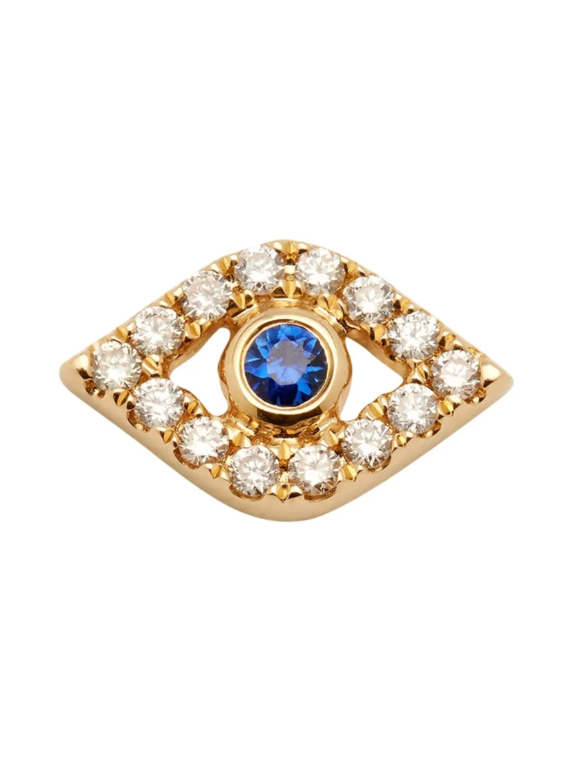 14K Yellow Gold Large Sapphire Bezel Eye Stud Earring, Single