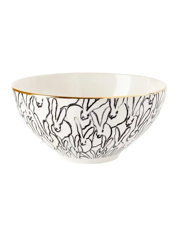 Hunt Slonem Rabbit Run Cereal Bowl with Gold Rim