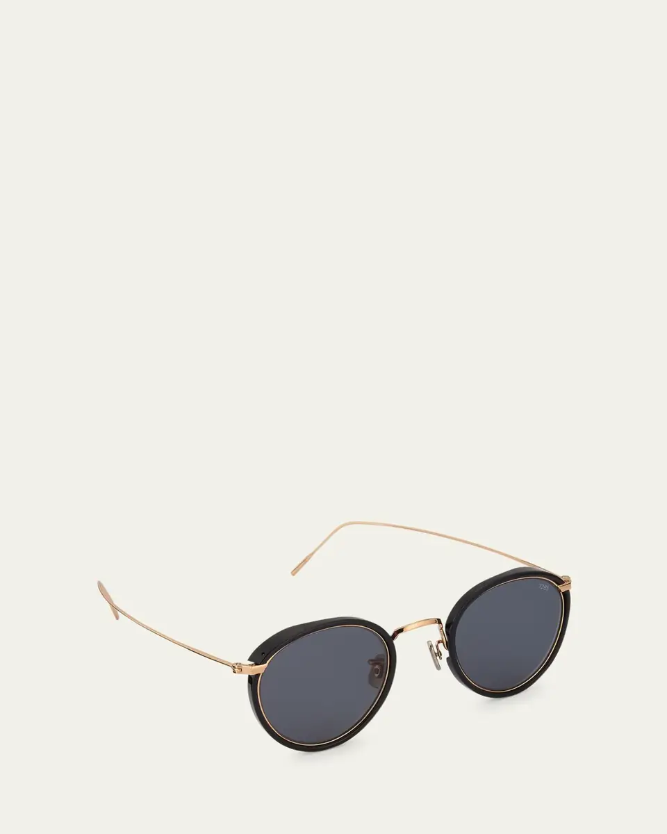 Eyevan Men's 717E Round Acetate-Wrapped Metal Sunglasses | Thumbnail 11