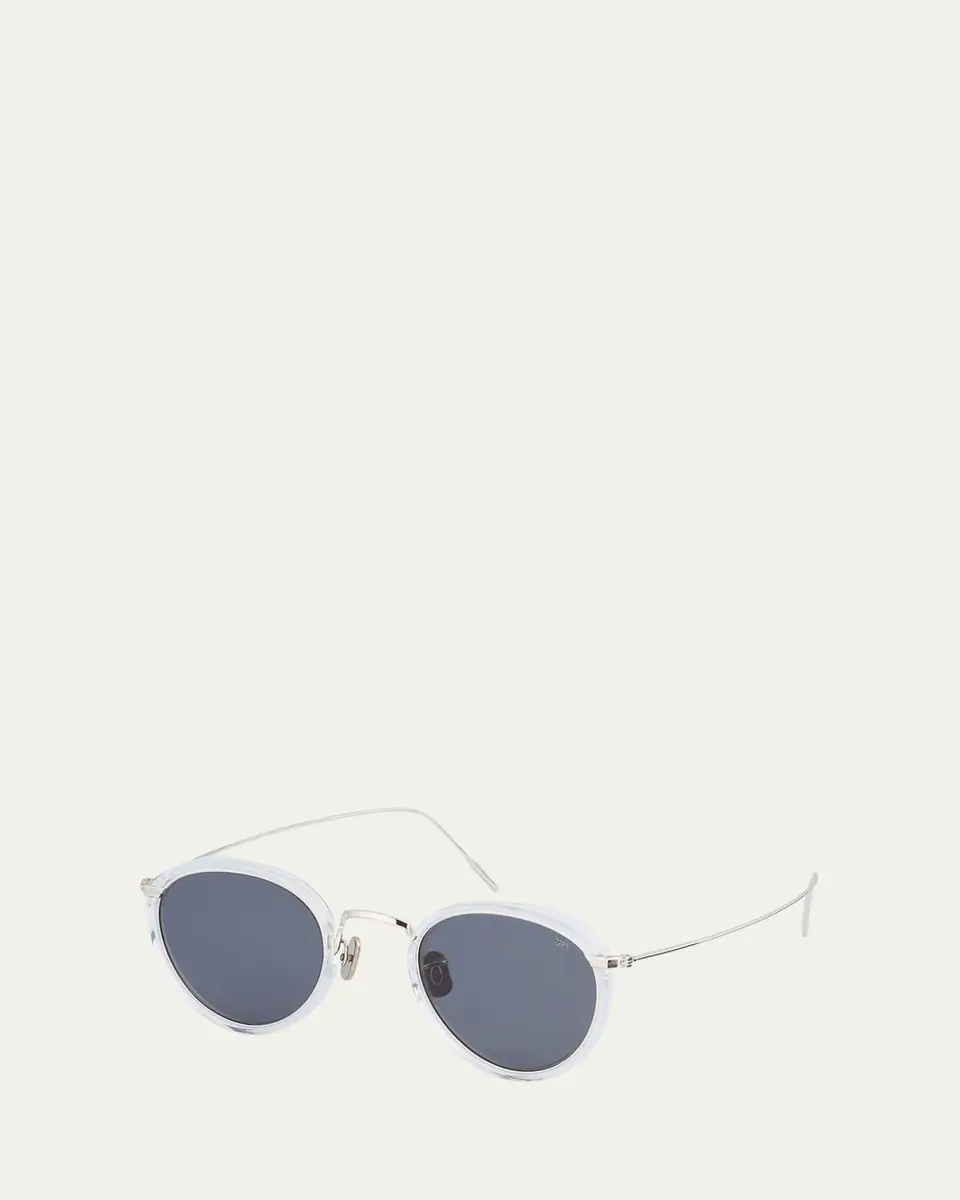 Eyevan Men's 717E Round Acetate-Wrapped Metal Sunglasses | Thumbnail 15