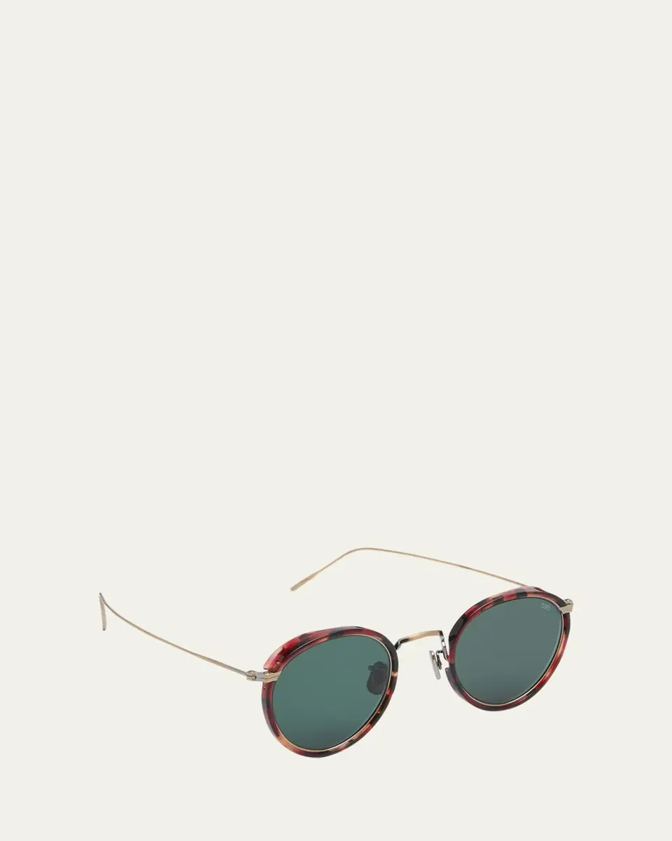 Eyevan Men's 717E Round Acetate-Wrapped Metal Sunglasses | Thumbnail 6