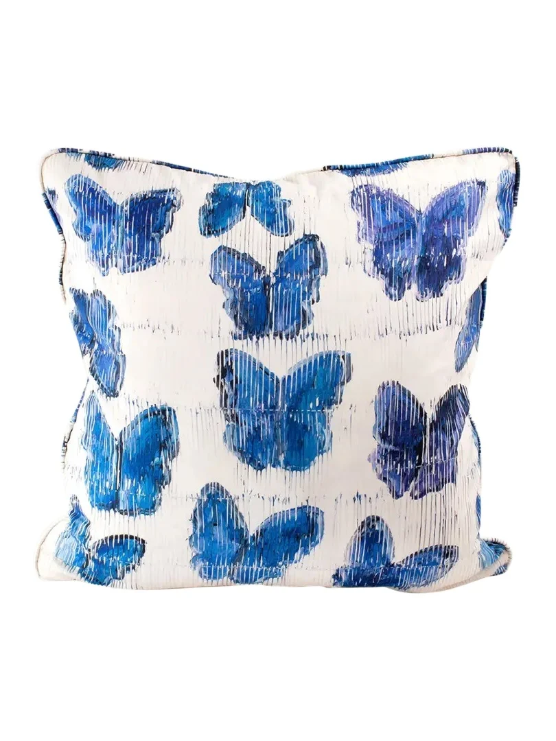 Hunt Slonem Butterflies In Blue Cotton Pillow, 22"