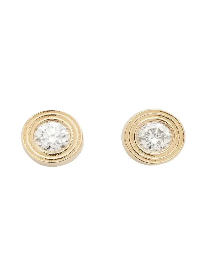 Fluted 14K Gold and Diamond Stud Earrings Fluted 14K Gold and Diamond Stud Earrings