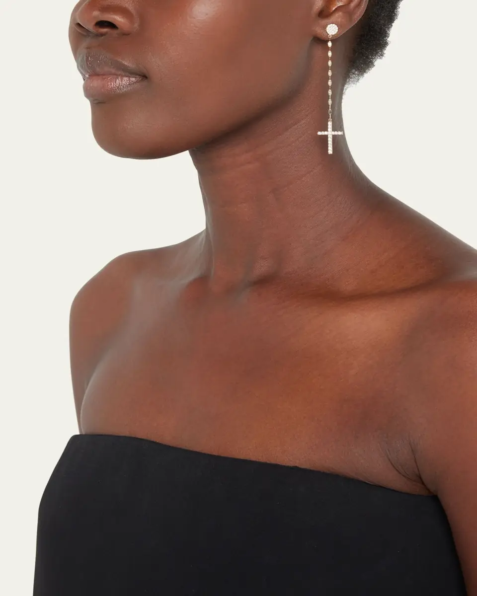 Lana 14K Gold Flawlesss Linear Cross Earrings with Diamonds | Thumbnail 2