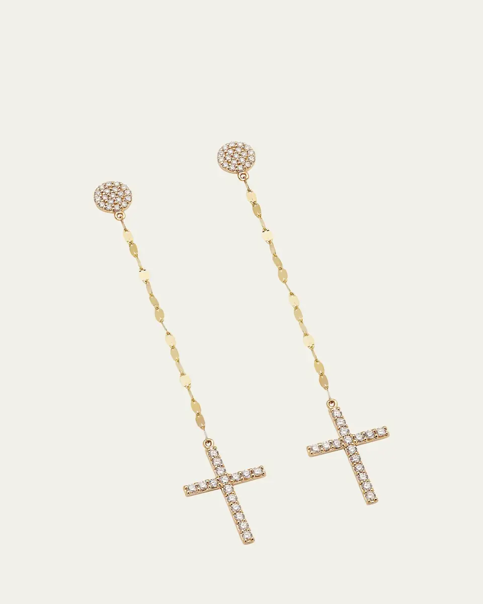 Lana 14K Gold Flawlesss Linear Cross Earrings with Diamonds | Thumbnail 3