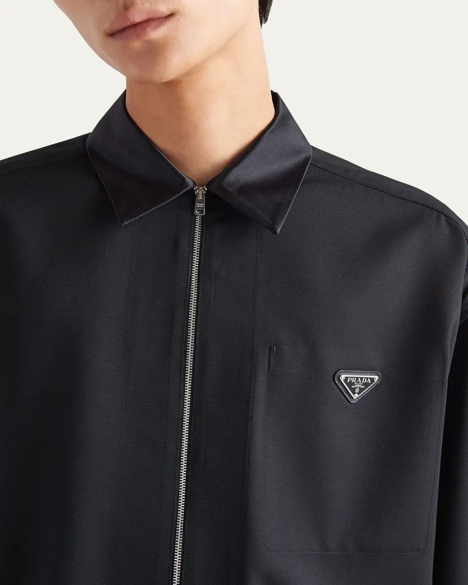 Prada Men's Full-Zip Gabardine Overshirt | Thumbnail 3