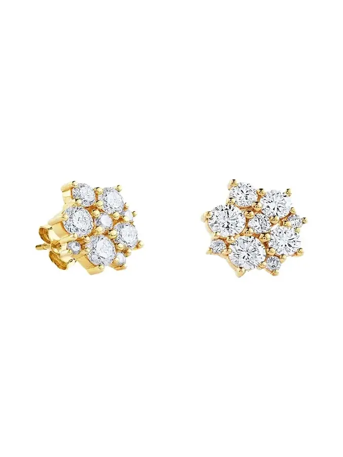 14K Yellow Gold Cocktail Disco Diamond Stud Earrings 14K Yellow Gold Cocktail Disco Diamond Stud Earrings